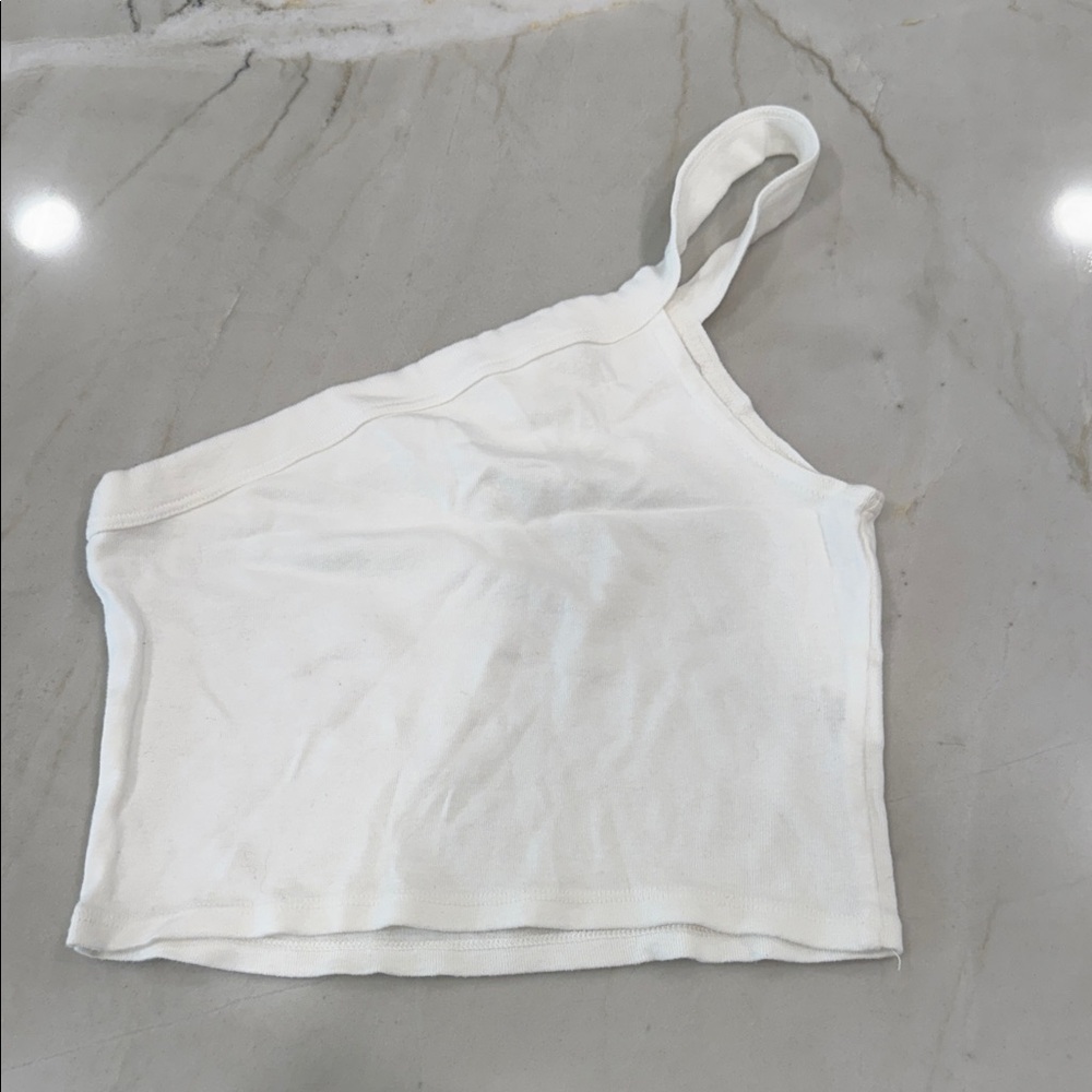 Brandy Melville White One-Shoulder Tank Top